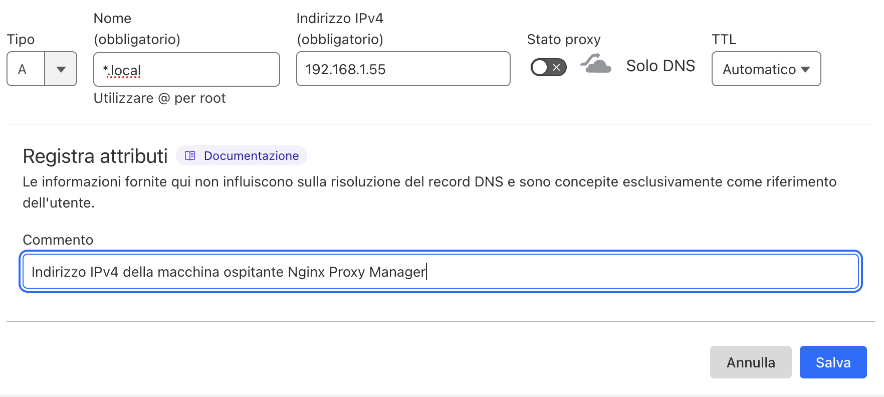 Creazione Wildcard DNS